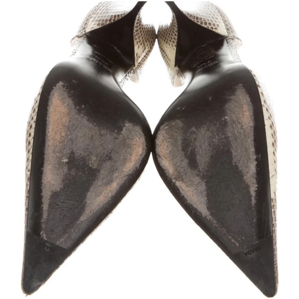 Authentic Prada Snakeskin Pointed Toe Pumps, Size 9.5 / IT 39.5 - Picture 6 of 12